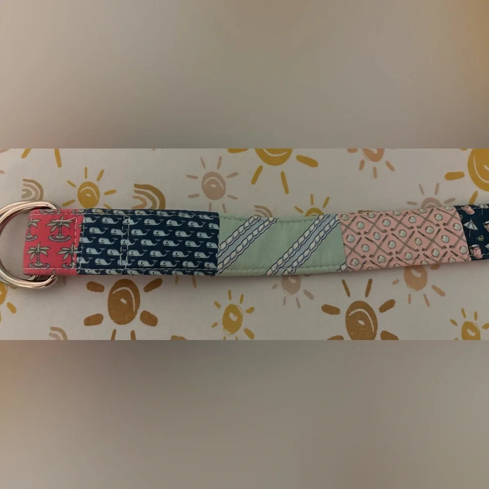 Vineyard Vines by Shep & Ian D-Ring Fabric Patchwork Belt Sz Small Golf Sailboat